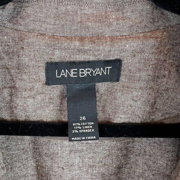 LANE BRYANT beige brown embroidered collared top blouse shirt short sleeve 26 - Picture 2 of 6